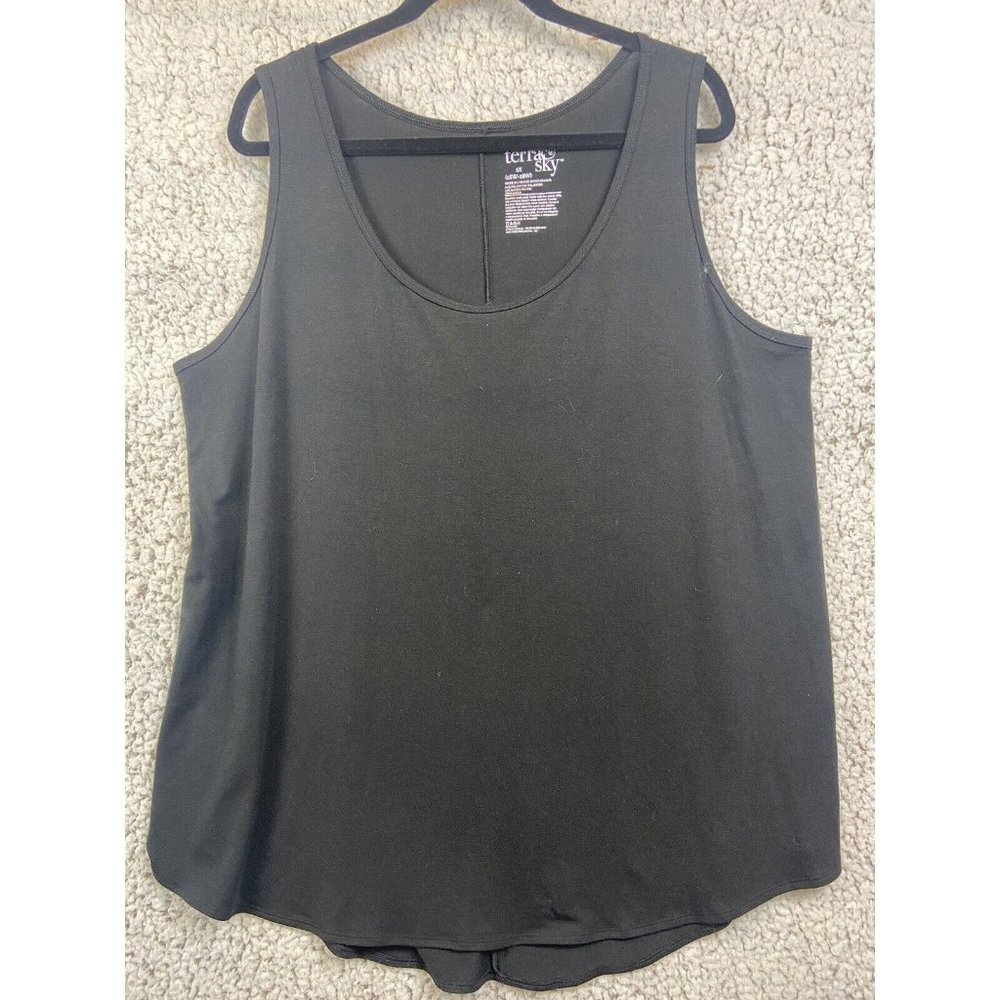 Terra & Sky black tank top sleeveless round neck stretch knit women's size 1XL